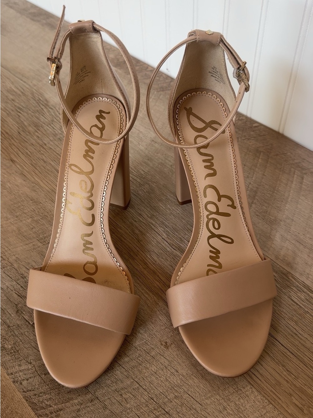 Sam Edelman Nude Ankle-Strap Block Heel Sandals